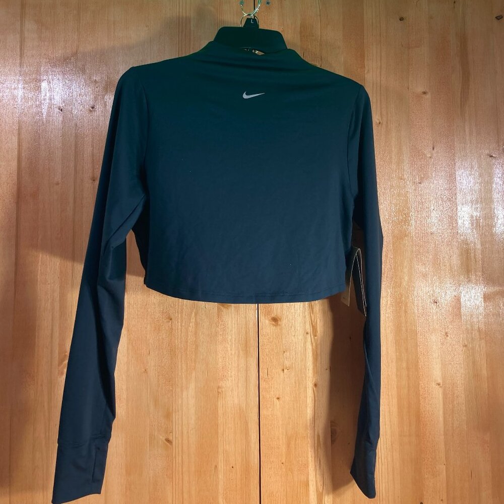 Nike Black Long Sleeve Crop Top with Silver Swoosh